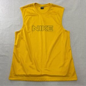 Vintage Y2K Nike Men’s Silver Tag Spell out Mesh Jersey Yellow Tank Top Sz L